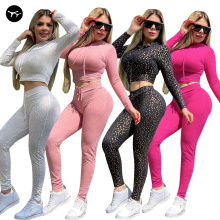 2 Piece Women Yoga Sets Long Sleeves Sports Bra  and high waist leggings Set